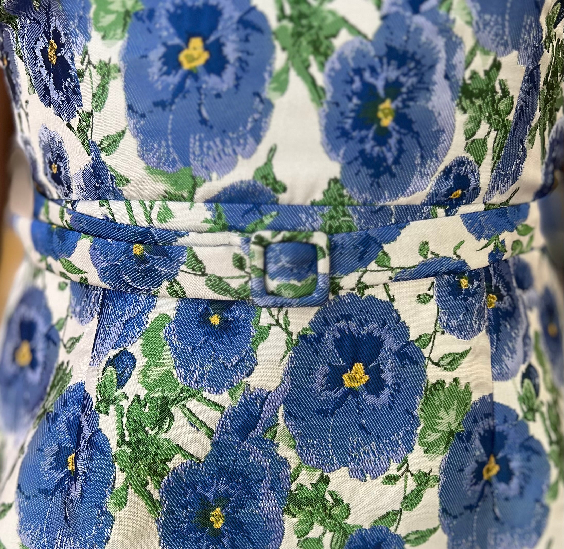 Jacquard blue and green floral tank dress