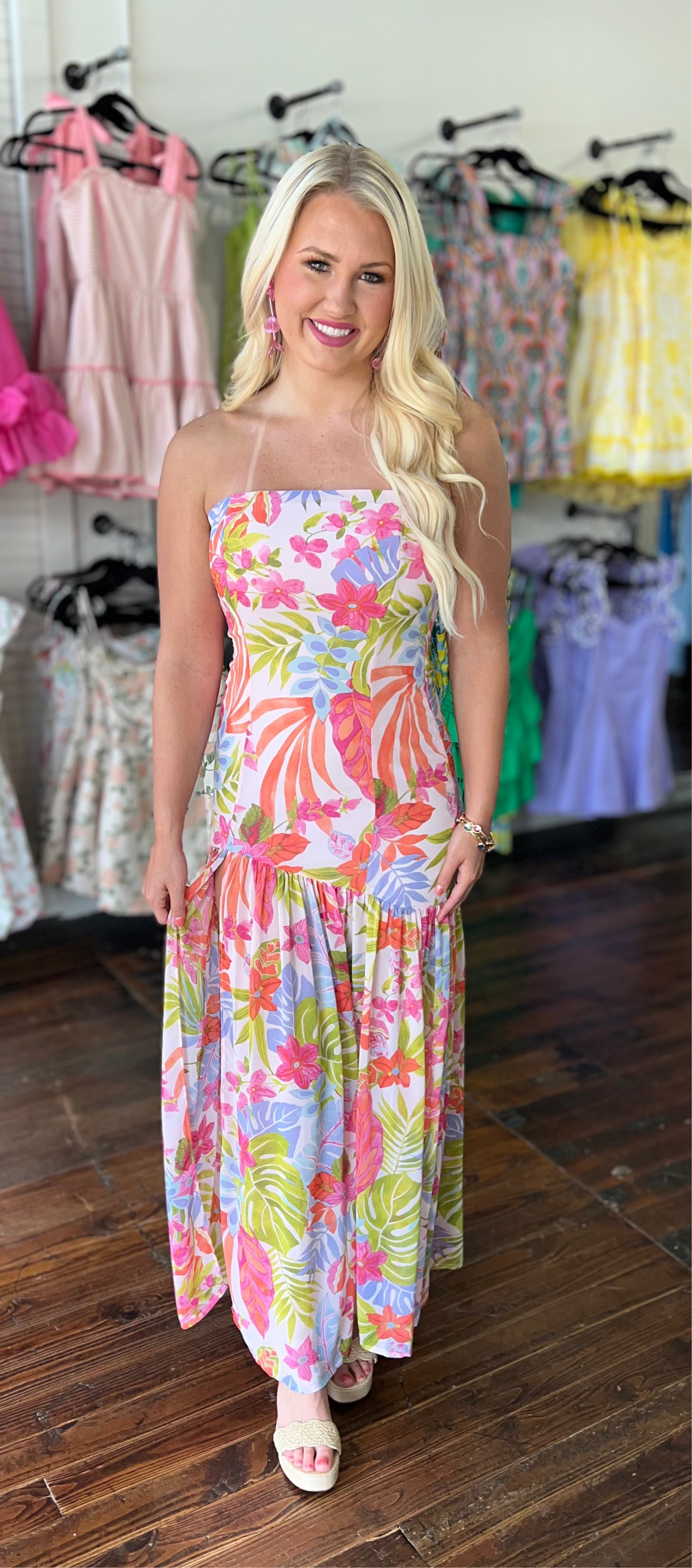 Strapless drop waist with low skirt Maxi