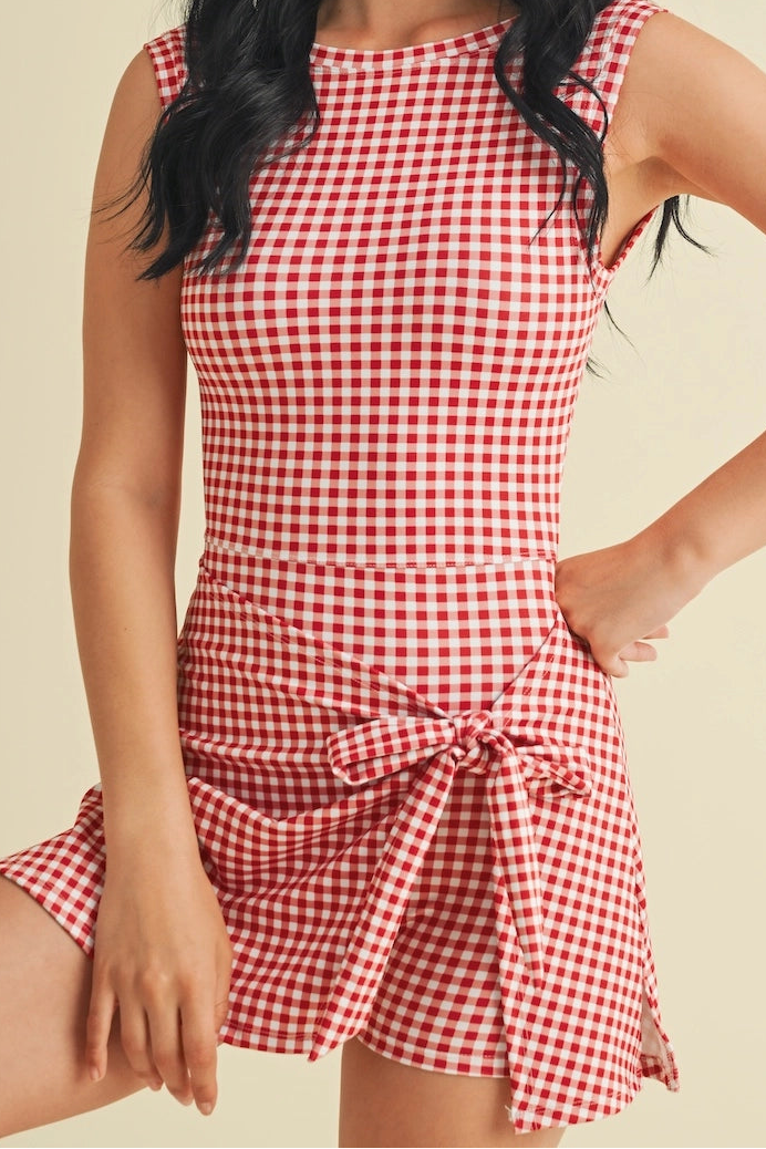Gingham athletic wrap tie romper
