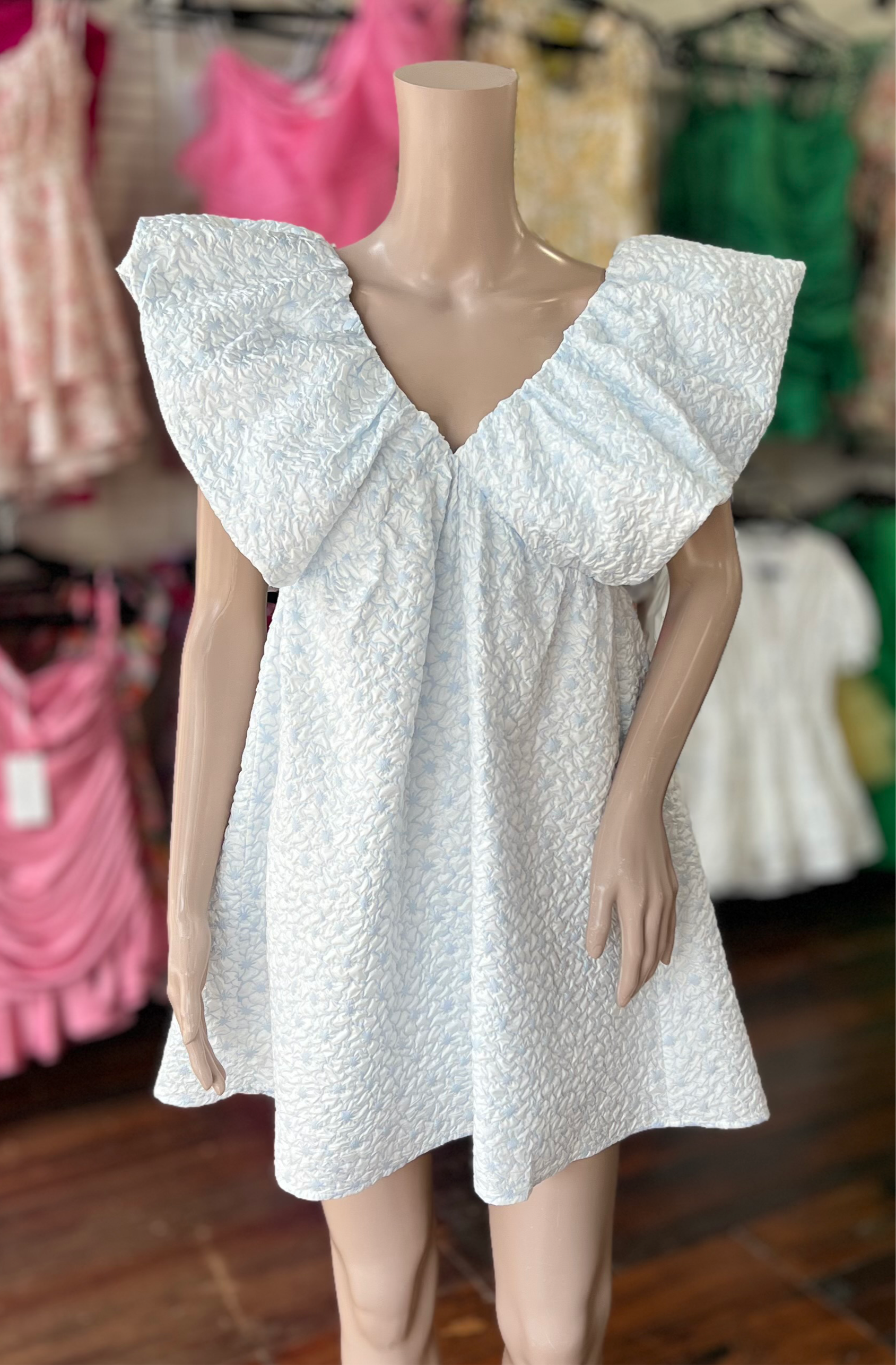 Jacquard Extra Puff Sleeve Dress