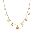9 multicharm necklace with cross, heart, and butterfly