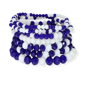 Blue/white multi layered beaded stretch stack