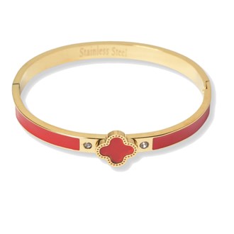 Clover stainless steel open bangle bracelet