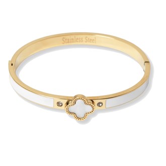 Clover stainless steel open bangle bracelet
