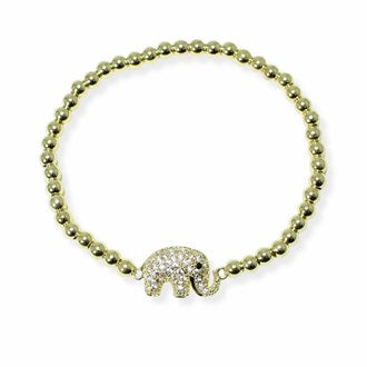 Pave elephant stainless steel beaded ball bracelet