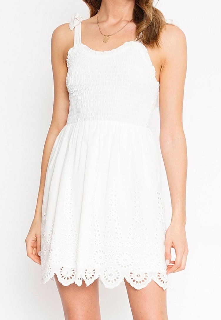 smocked tie strap with bottom lace