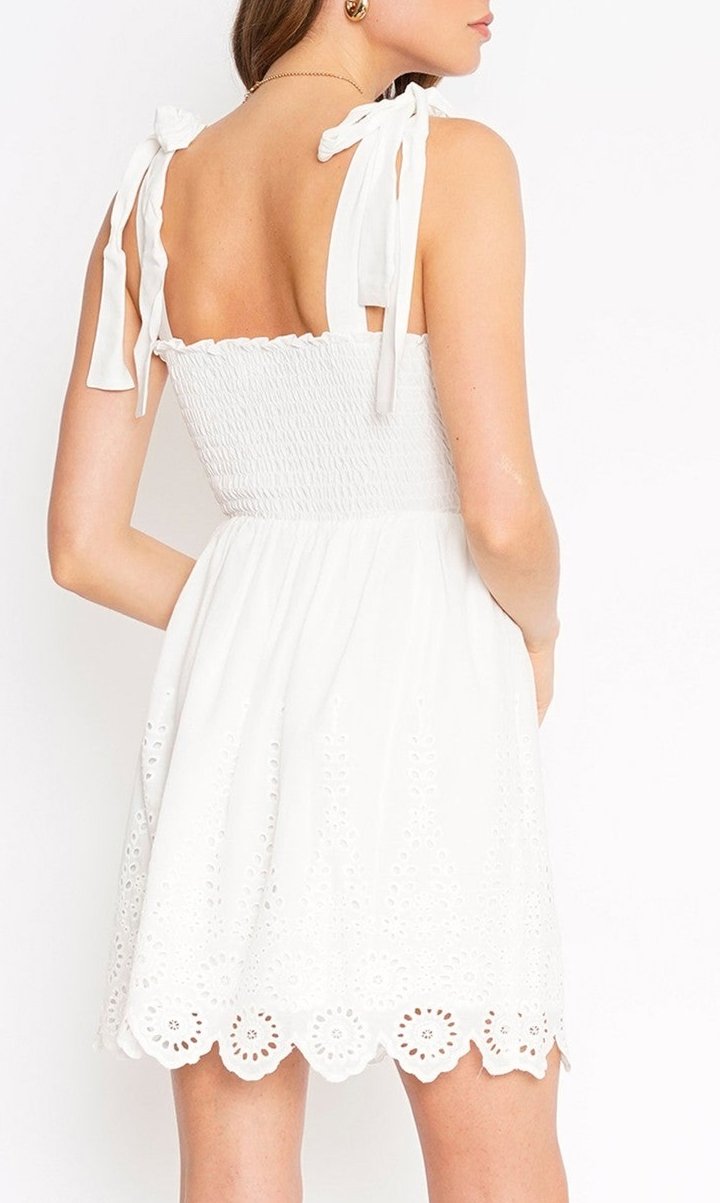 smocked tie strap with bottom lace