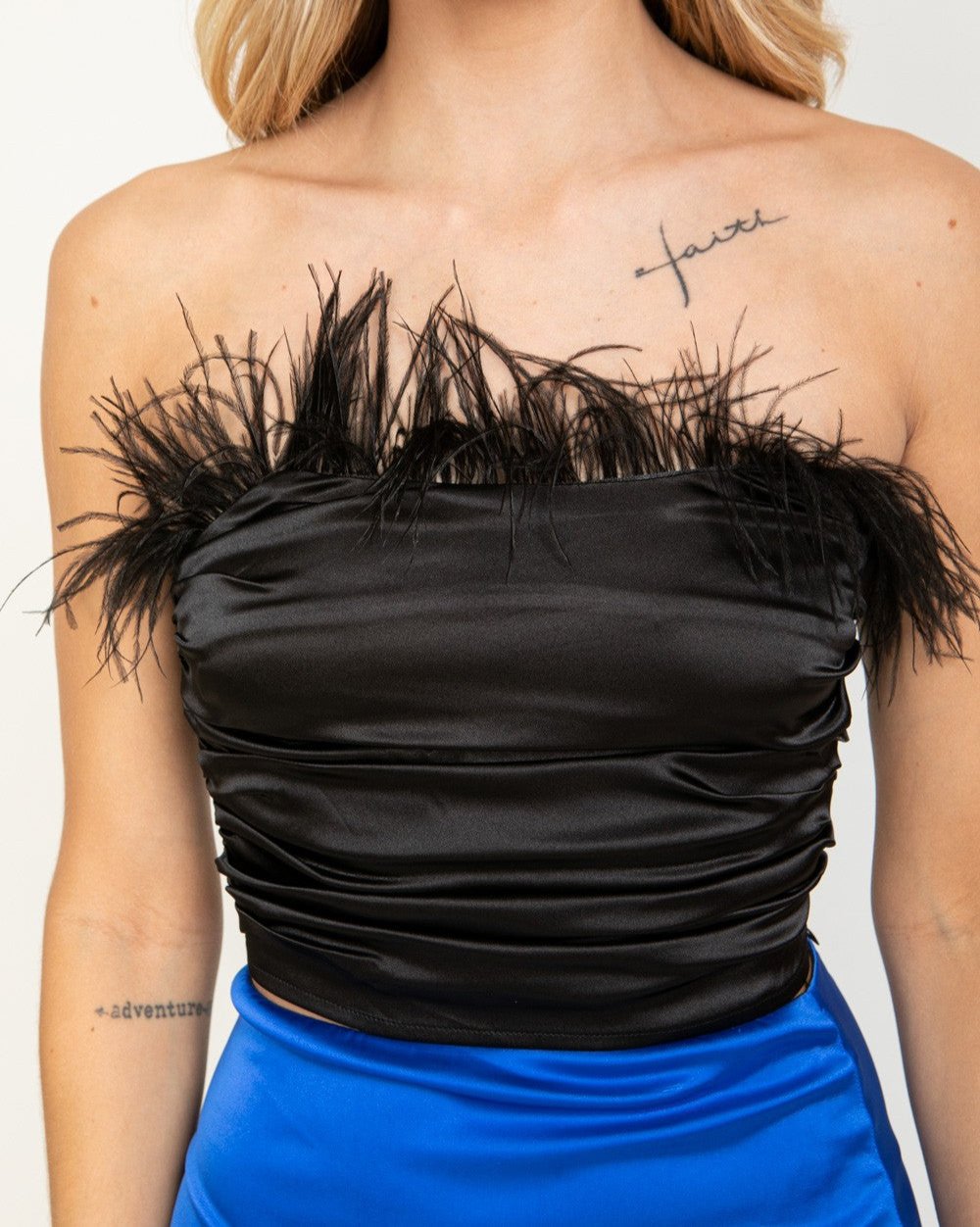 Cropped Gathered Feather Top