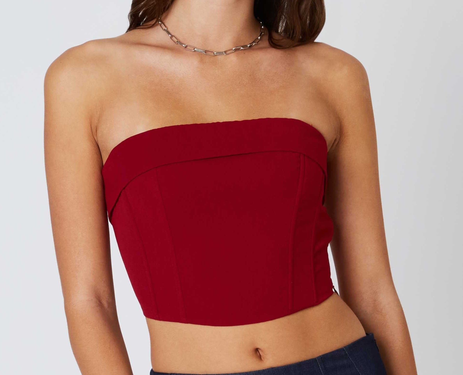 Zip up tube top with boning