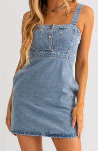 Empire style denim dress with 3 button top