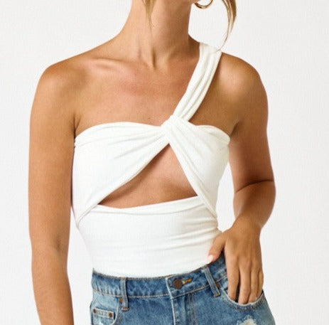 Reversible cut out one shoulder bodysuit