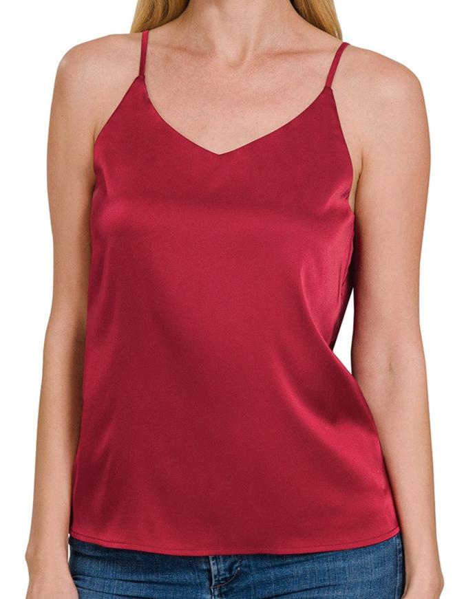 Thin strap satin tank top
