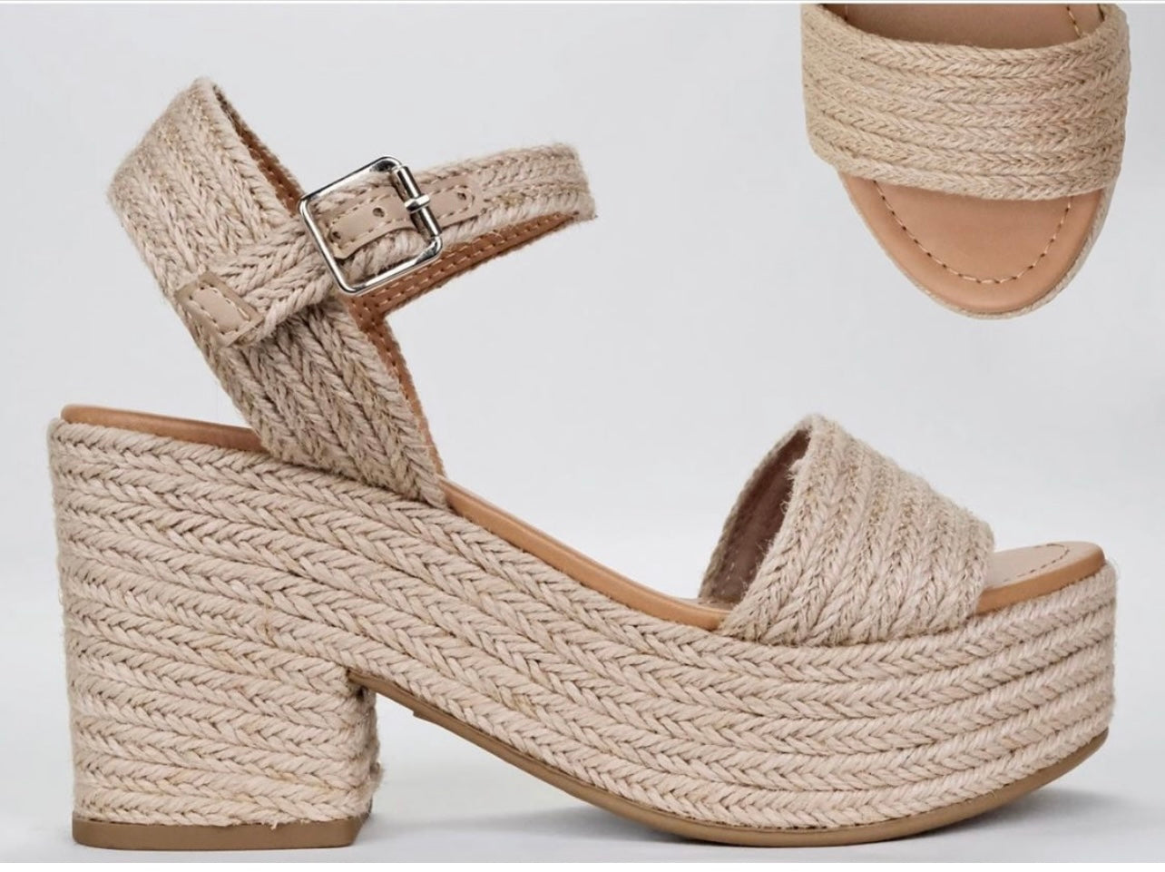 Chunky platform Jute block heel