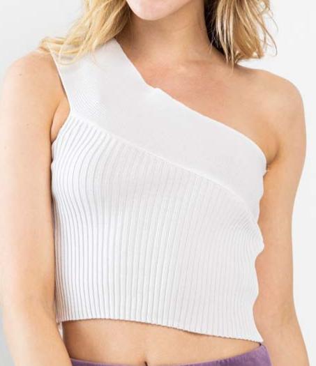 One Shoulder Ribbed Short Top