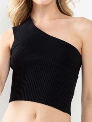 One Shoulder Ribbed Short Top