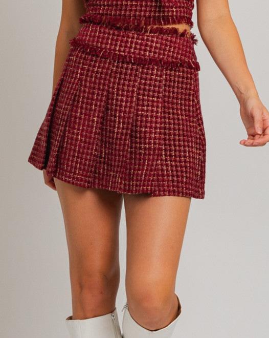 Crimson and gold tweed high waist short