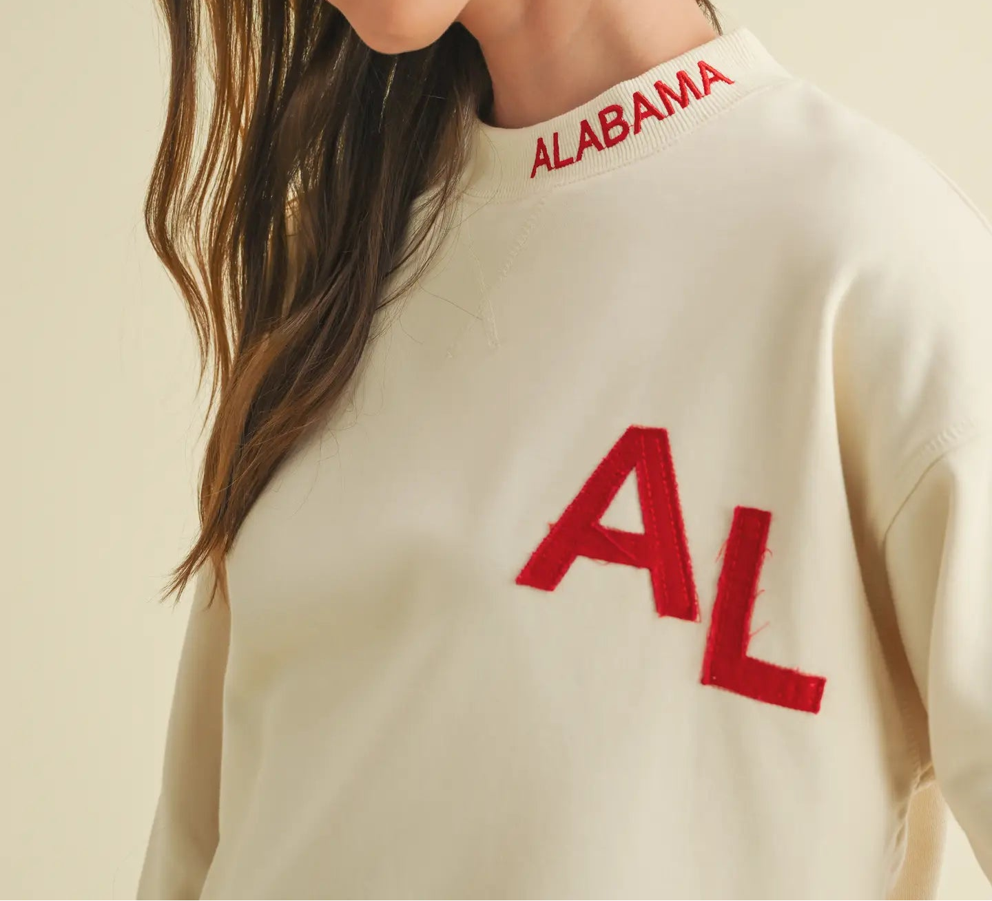 Crew neck embroidered AL patch sweatshirt