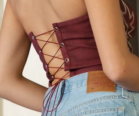 Leather western embroidered corset top