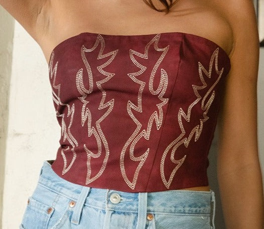 Leather western embroidered corset top