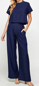 Short sleeve with wide leg pant set