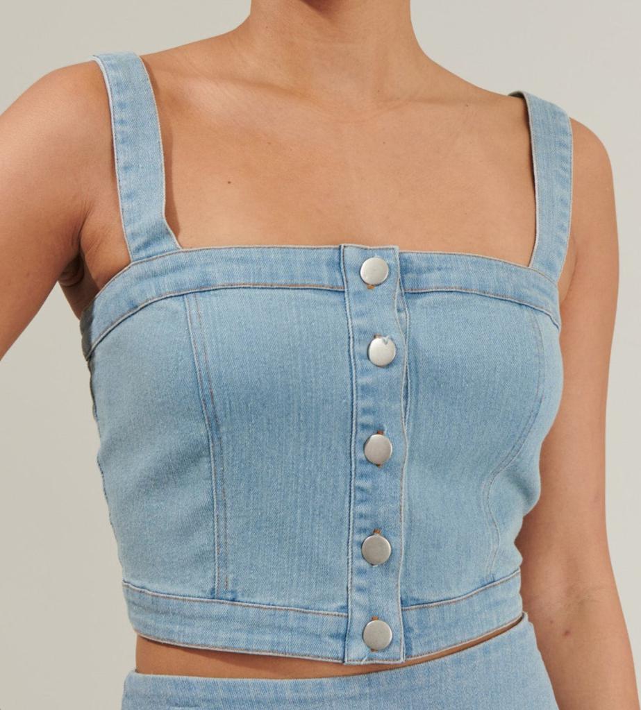 Denim corset spaghetti strap button up