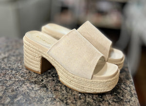 Chunky platform heel jute slide