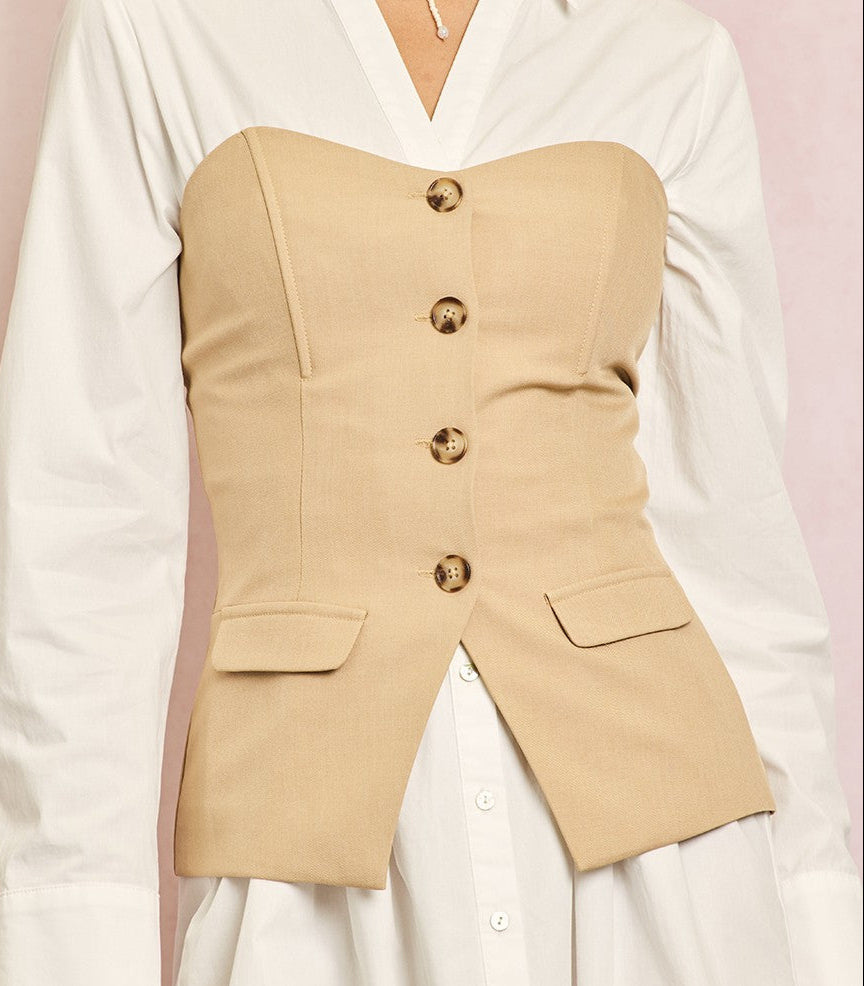 Button front strapless vest top