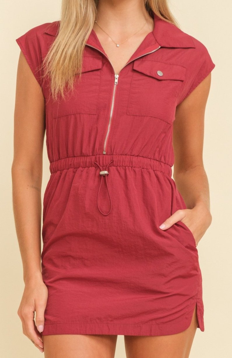 Cap sleeve parachute zippered mini dress