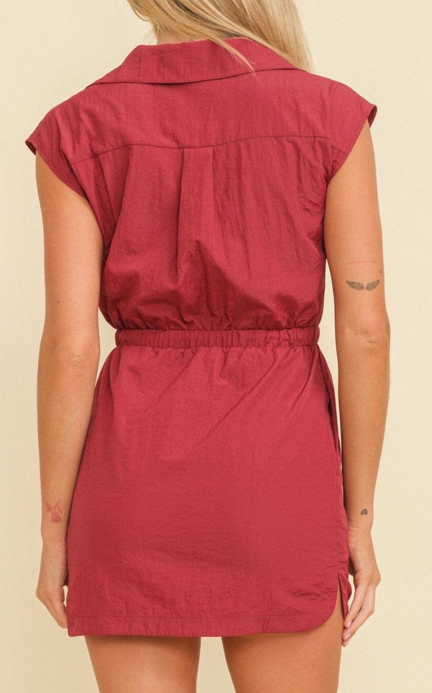 Cap sleeve parachute zippered mini dress