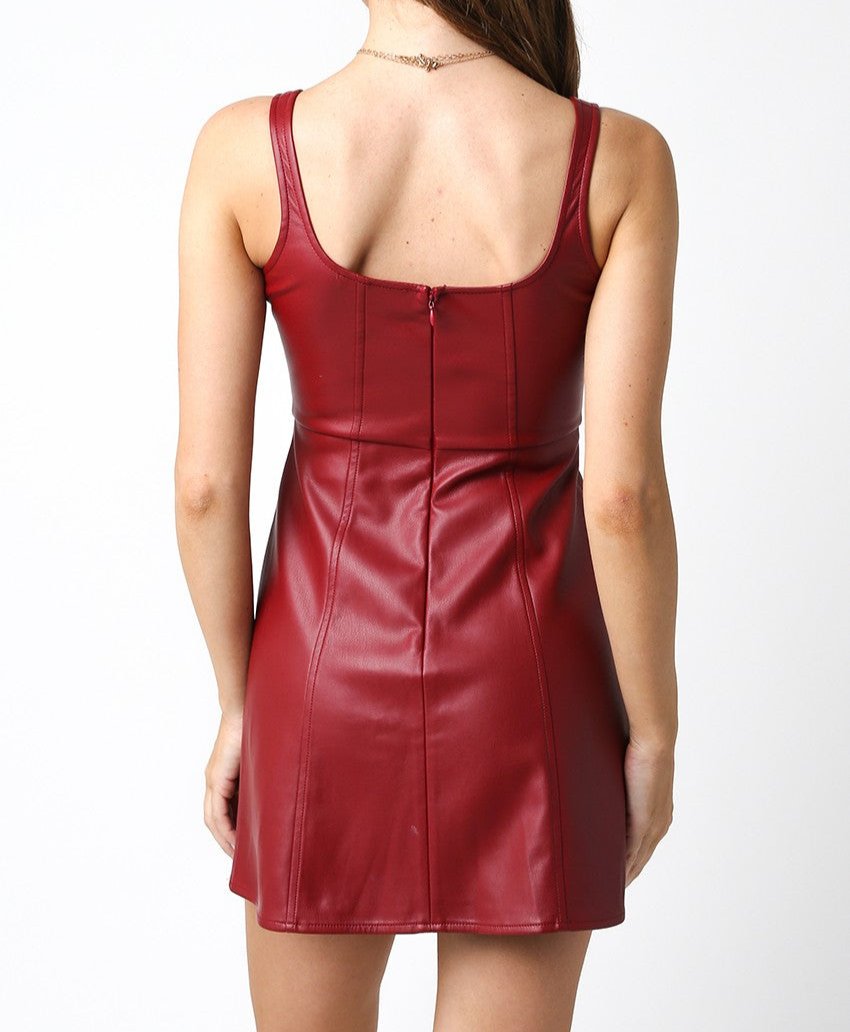 Faux leather tank top A line dress