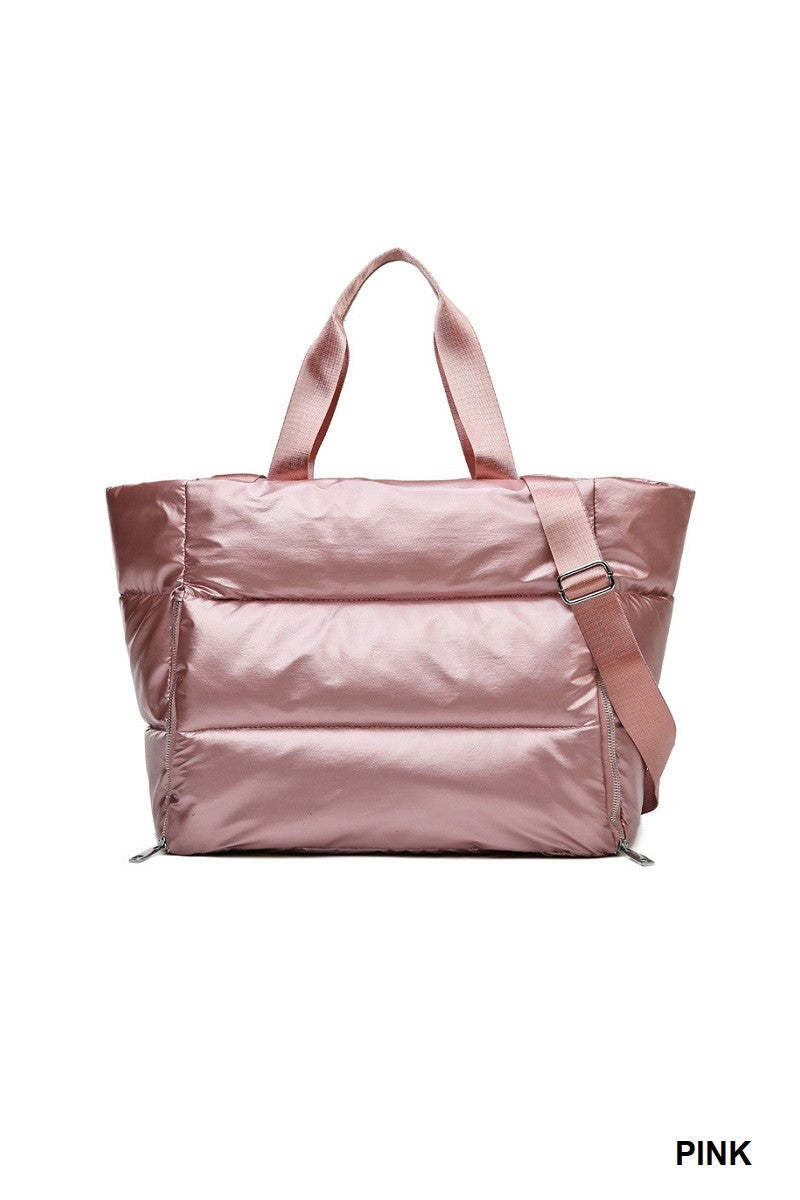 Waterproof puffy metalic weekender bag