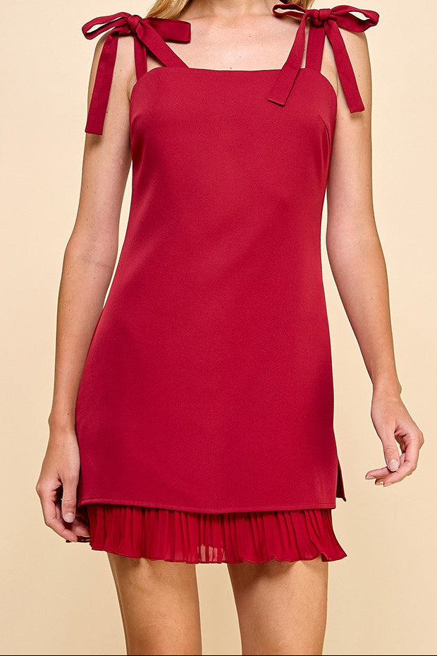 Accordion slip dress with bow straps