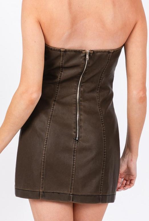 Chocolate Strapless Faux Leather Dress