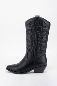 Mid calf black western embossed boots