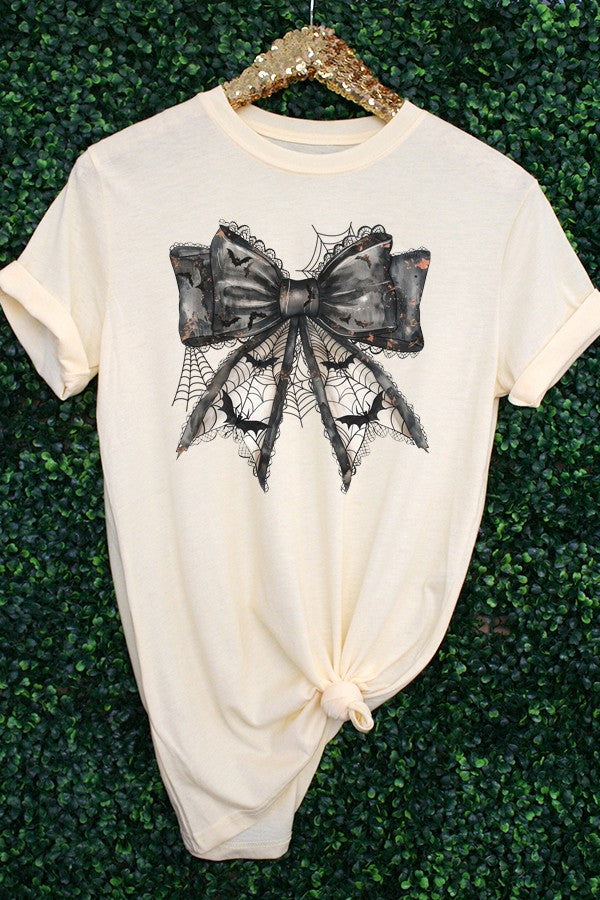 Halloween Black Bat Bow Tee - Yellow
