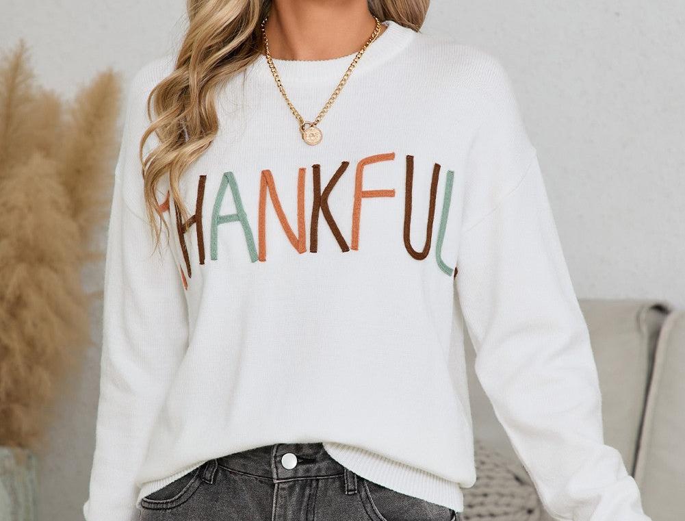 Thankful embroidered sweater