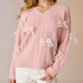 V-neck knitted with bow detailed sweater