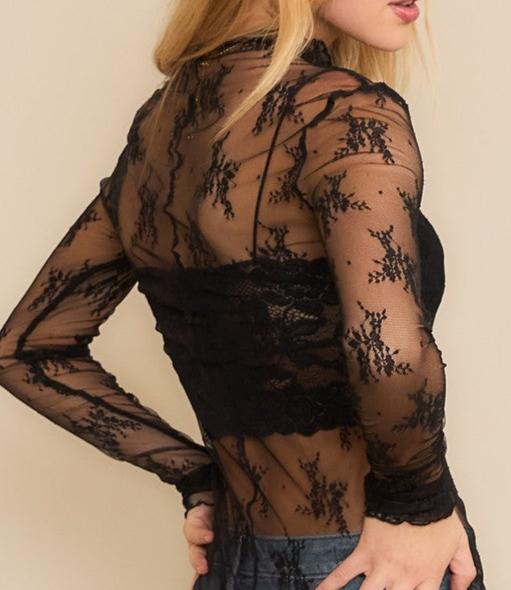 long sleeve see through lace top