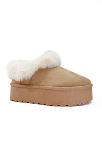 Suede platform boot with fur lining and fur edged