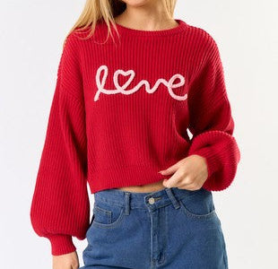 braided rope Love embroidered sweater