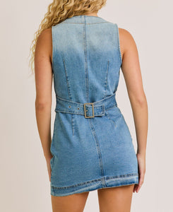 V-neck Vest style denim button up dress