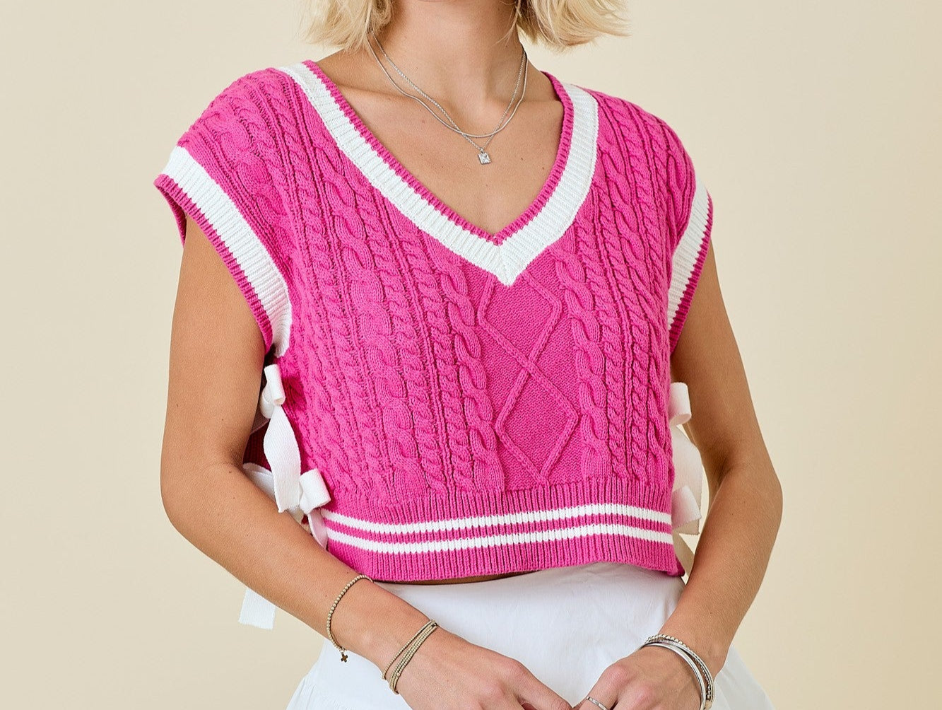 V neck side tie sweater vest