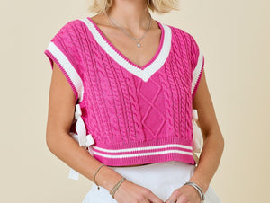 V neck side tie sweater vest