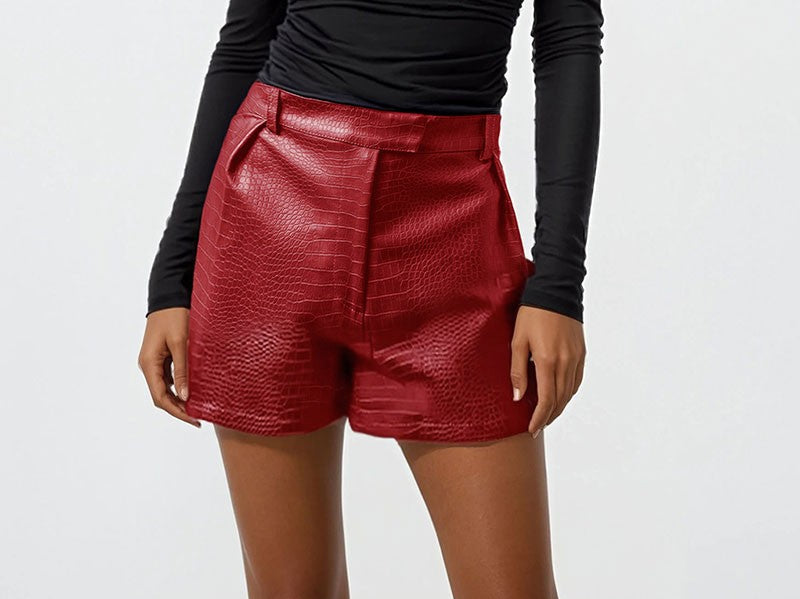 Crocodile faux leather high waisted shorts