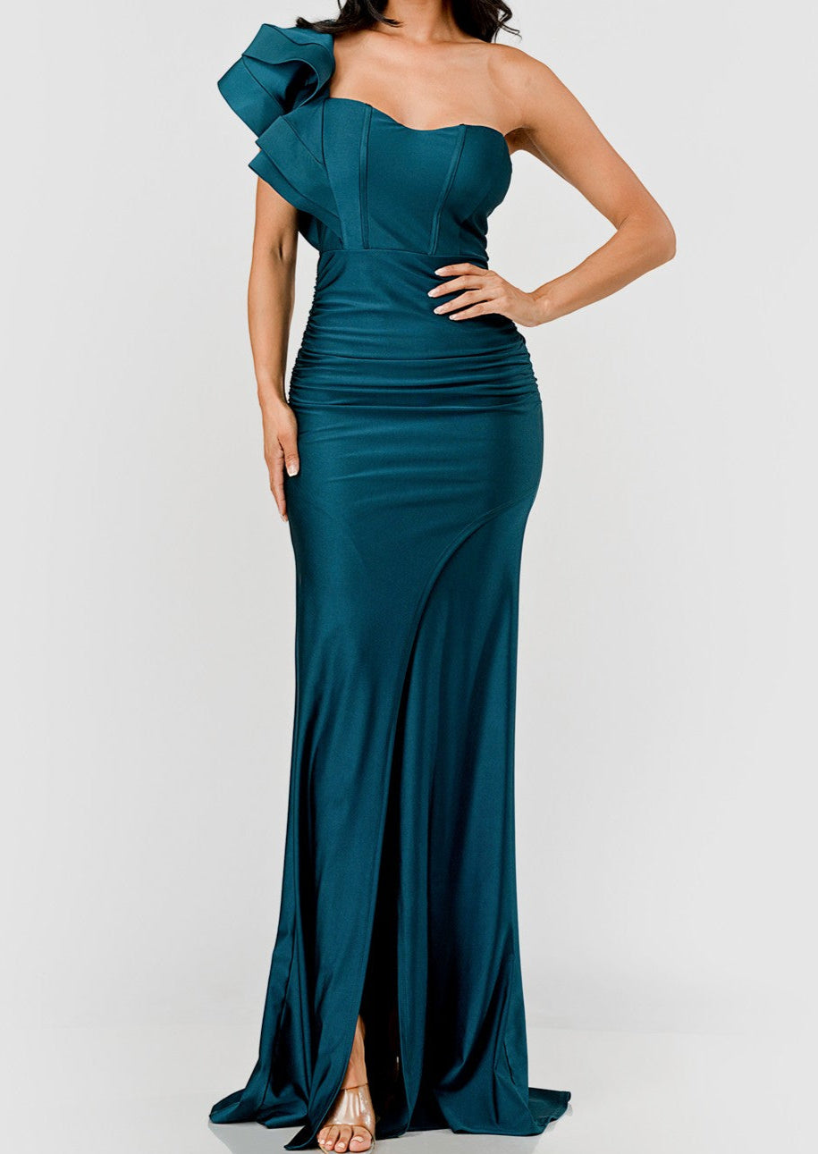 One Shoulder Ruffle Corset Top Dress