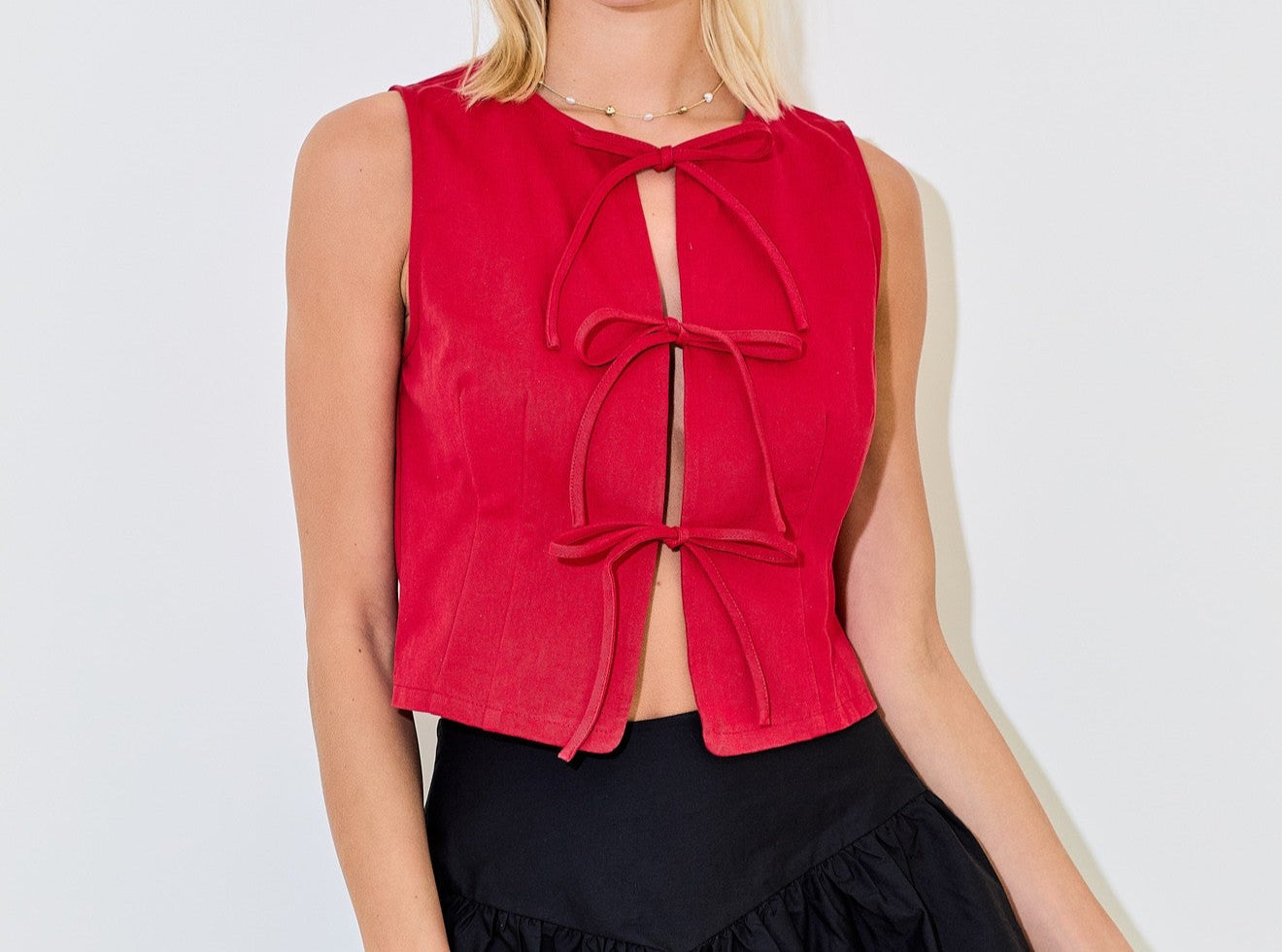 Crimson Denim front tie vest