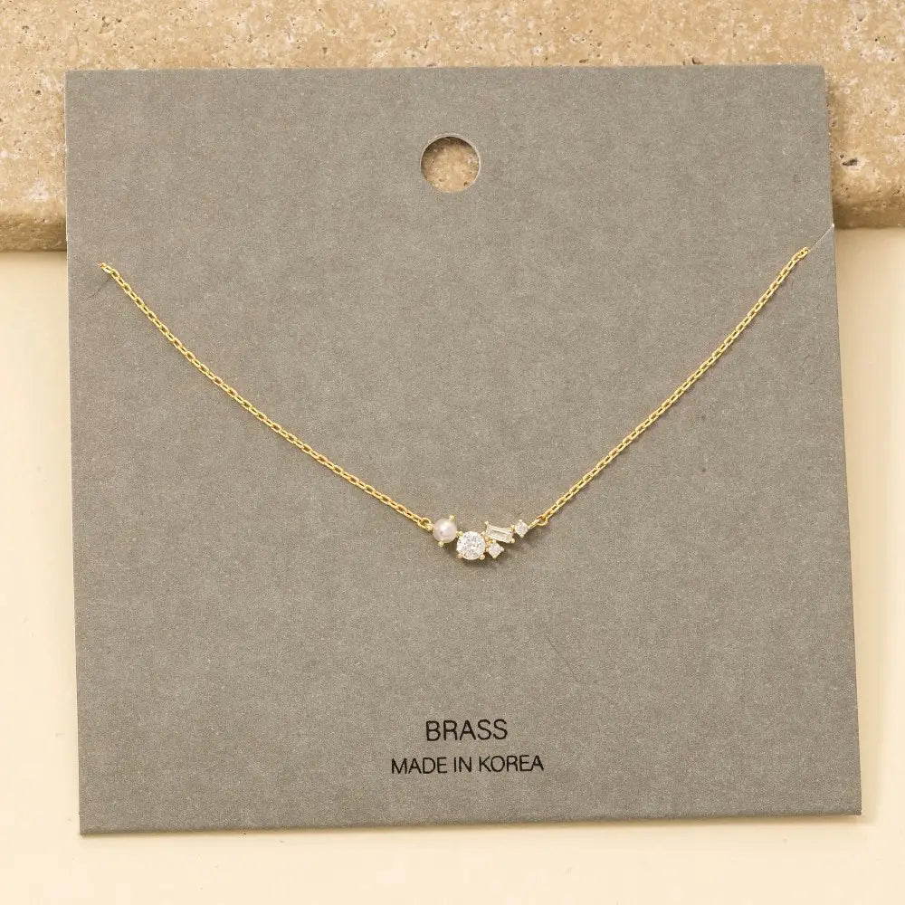 Dainty stone and pearl pendant necklace