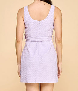 Jacquard tank dress with wire bow belt
