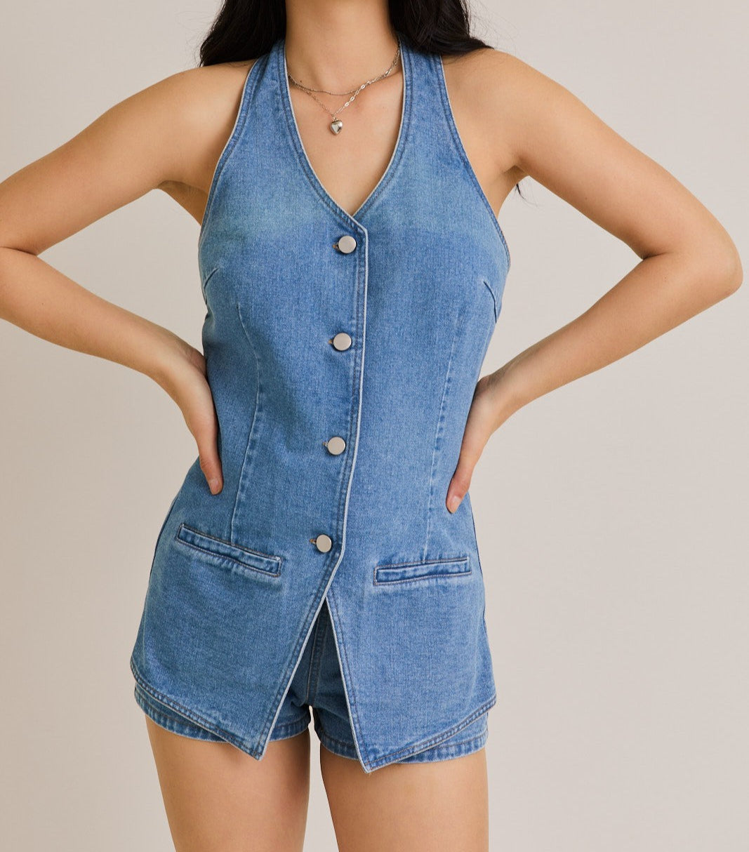 vest style romper with shorts