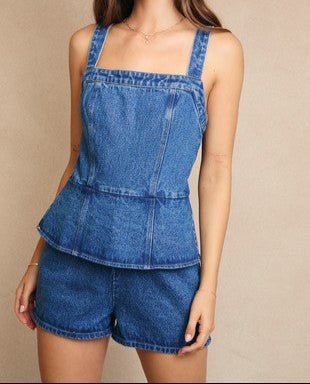 Denim peplum top faux romper
